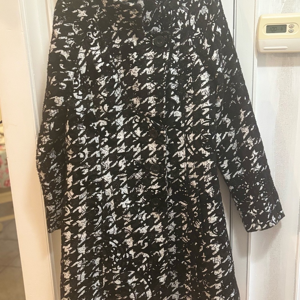 Desigual Black and White Patterned Long Sleeve Coat